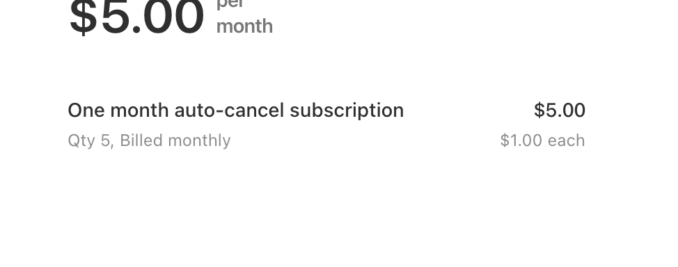 Subscriptions are listed as “one month auto-cancel subscription” in the sidebar