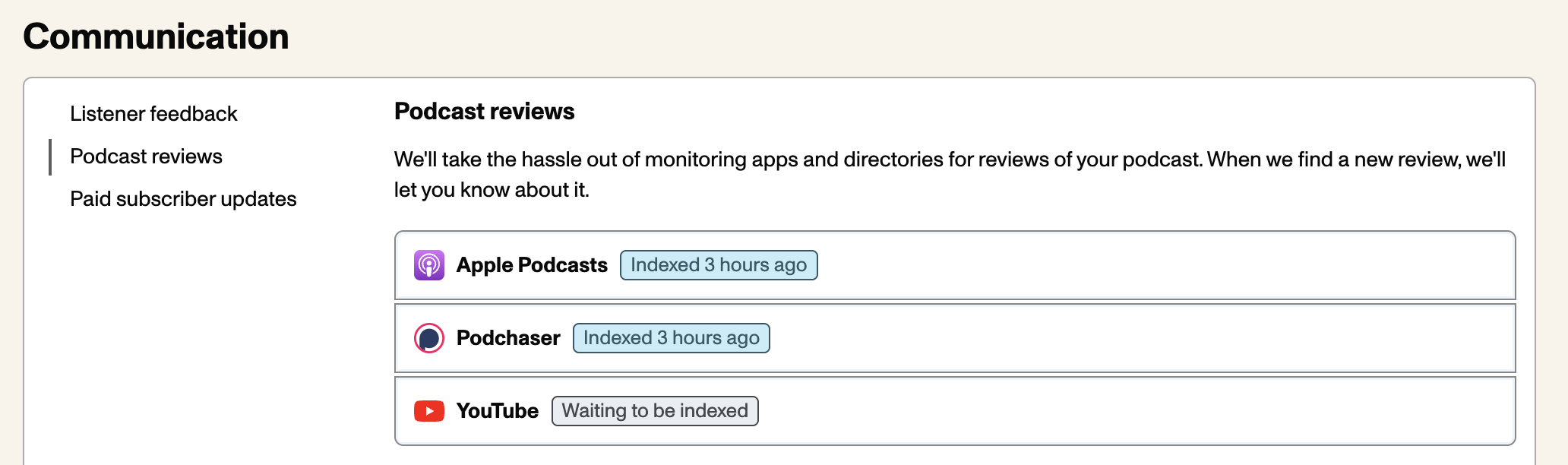 Screenshot of the podcast reviews section