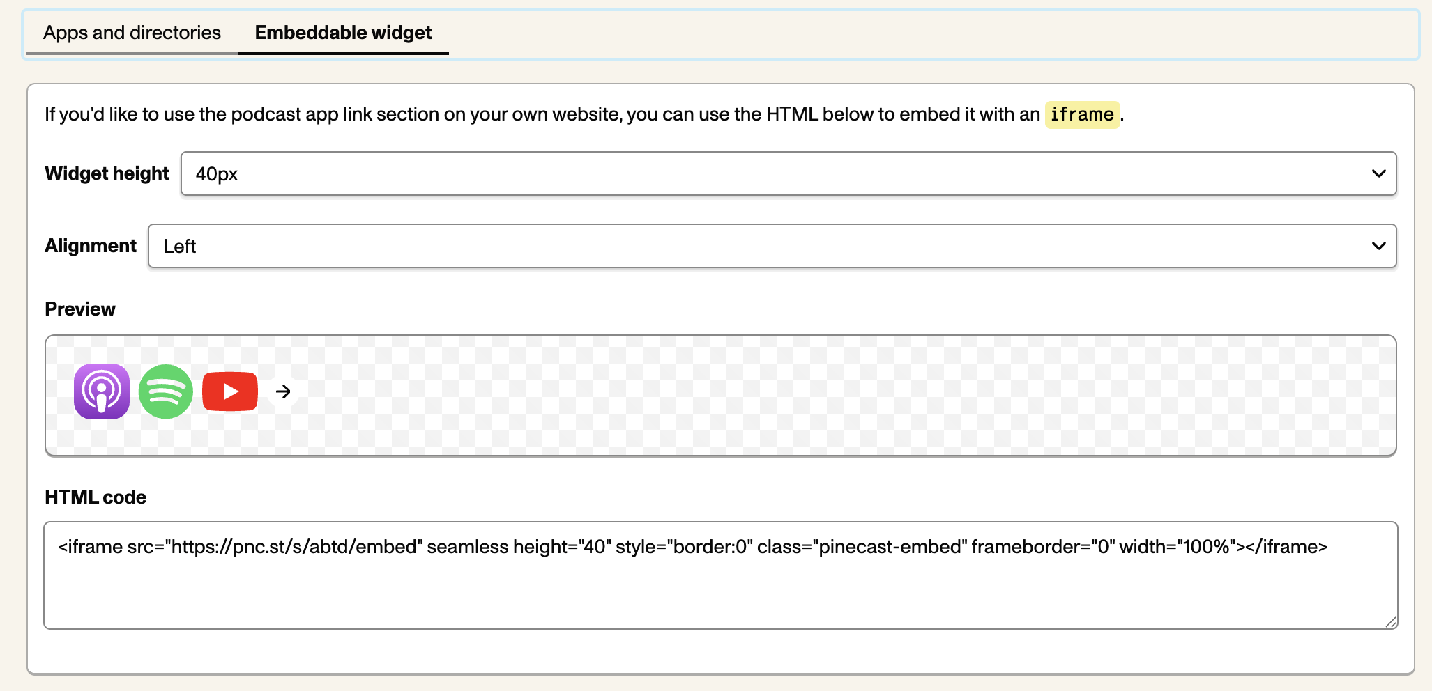 Screenshot of the embedded subscribe widget